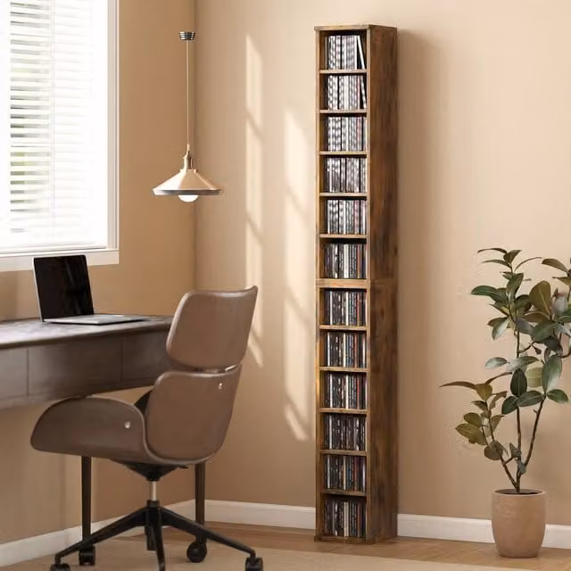 HOMCOM Set of 2 Brown CD and DVD Storage Units with Adjustable Shelves