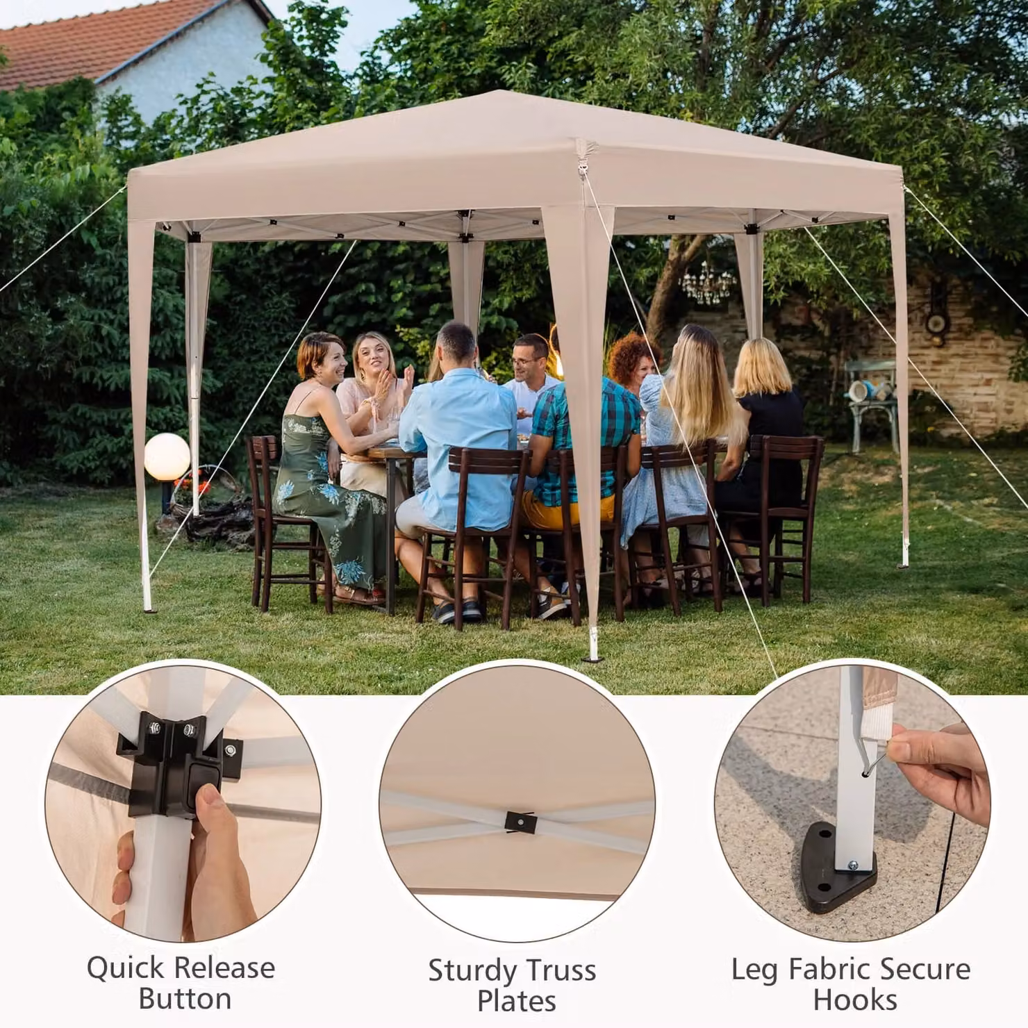 Gymax Hexagonal Pop-Up Canopy Tent with Dressed Legs in Beige, W: 400 cm, D: 348 cm – 2