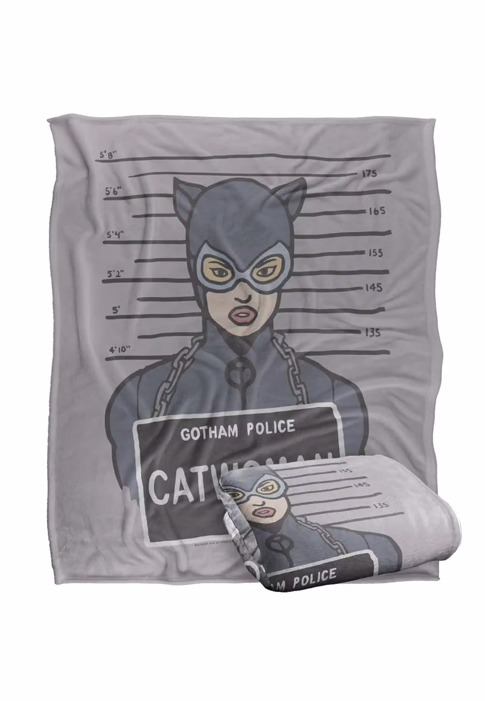DC Comics Batman The Catwoman Mugshot Blanket, White and Grey, W: 152 cm, D: 127 cm – 2