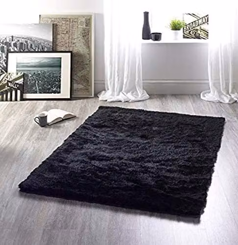 Rugs Direct Modern Plain Black Rectangular Polyester Rug