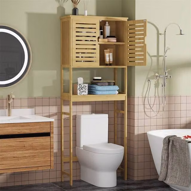 Havendro Anti-Tipping Over Toilet Storage Rack in Natural Bamboo Wood – 1