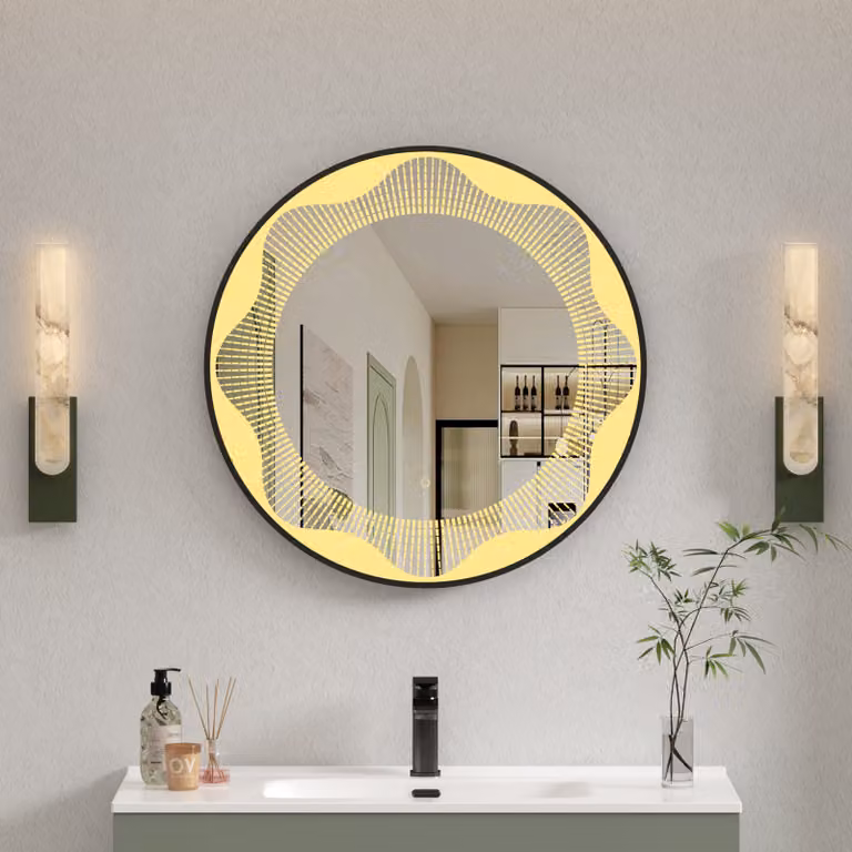Royal Bathrooms Venice Round Matt Black LED Illuminated Bathroom Mirror with Touch Sensor and Anti-Fog Function