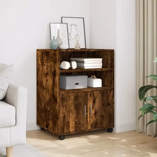 Berkfield Home Rolling Cabinet in Smoked Oak Brown, W/D/H: 60 x 48 x 81 cm – 1