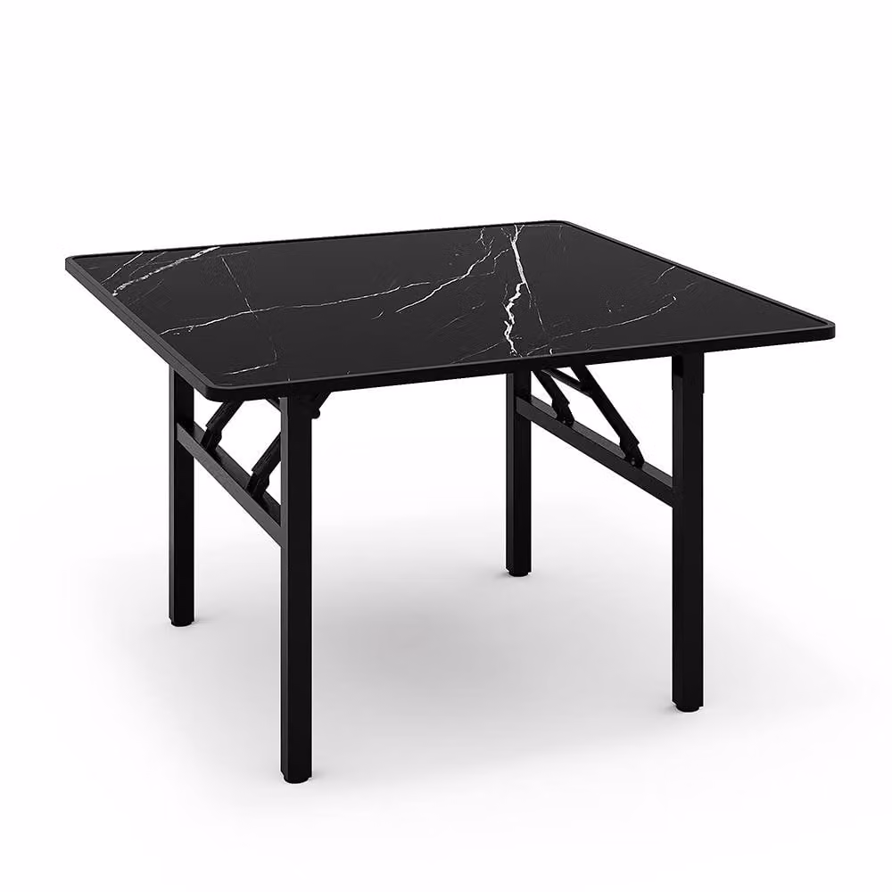 Garden Sanctuary Square Folding Coffee Table with Black and White Marble Effect Top, W: 80 cm – 2
