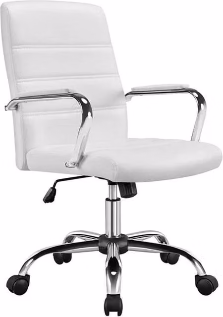 Kelvenix White Synthetic Leather Home Office Task Chair with Armrests and 360 Degree Swivel – 1