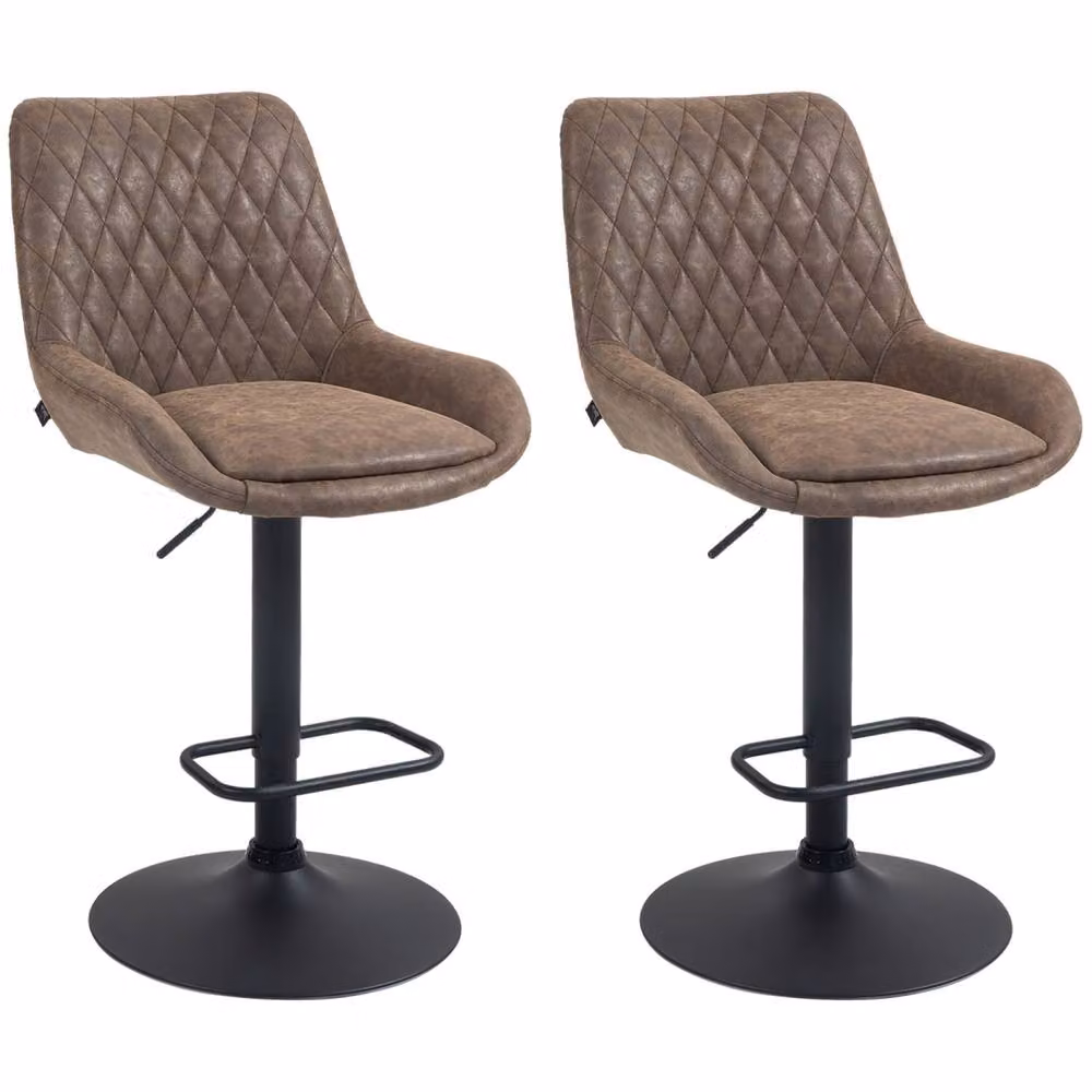 Wyld Haus Lenozzo Set of 2 Brown Faux Leather Bar Stools with Adjustable Gas Lift and 360 Degree Swivel – 2