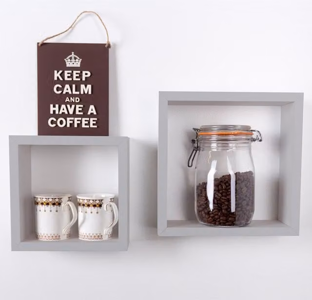Hudson Set of 2 Wall Mounted Cubes in Matt Light Grey