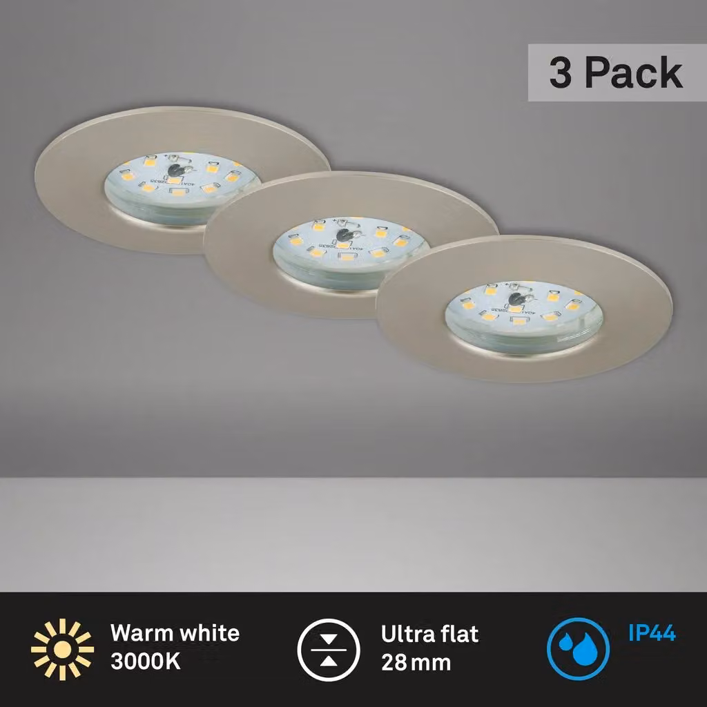 Briloner Set of 3 Recessed LED Downlights, Warm White, Silver, D/H: 75 x 28 mm – 2
