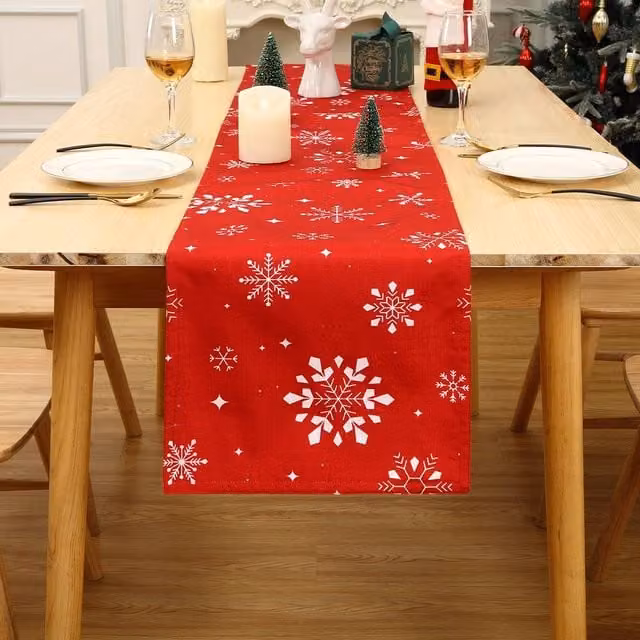 London Boutique Red Christmas Snowflake Washable Rectangular Tablecloth