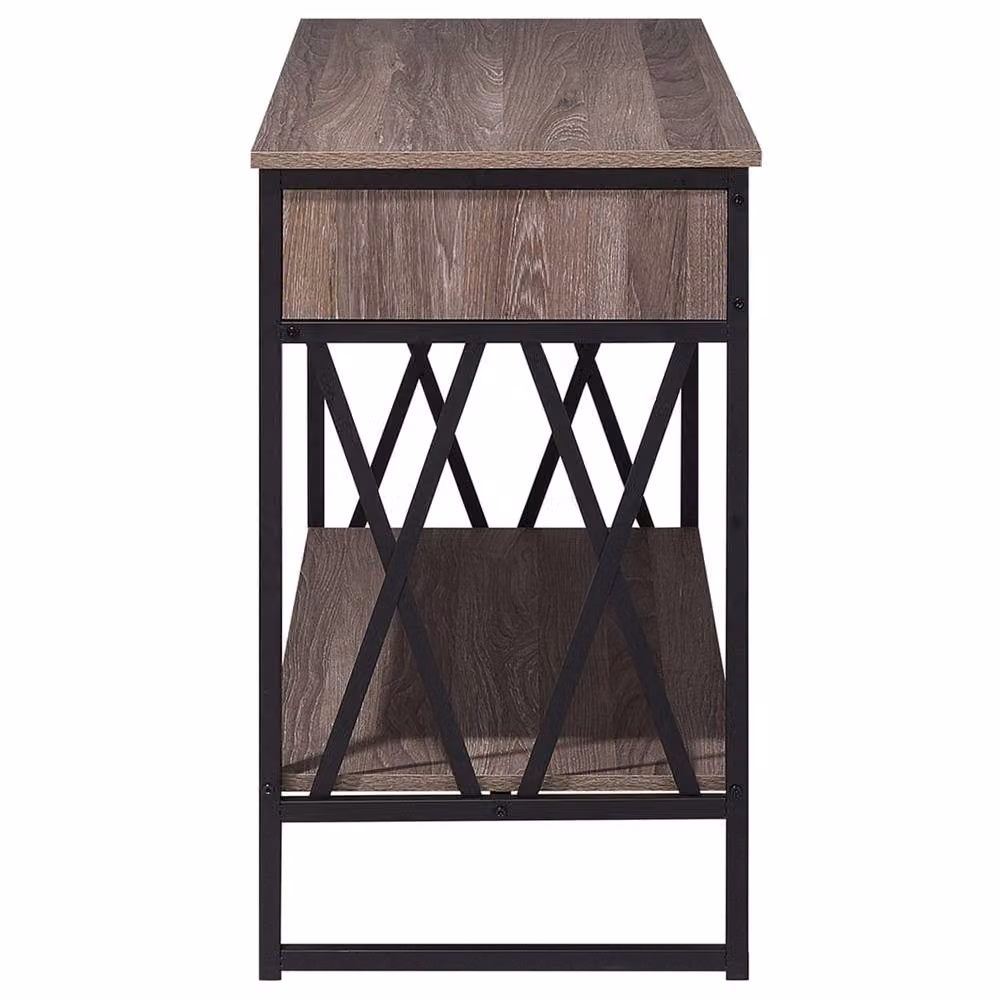 Wyld and Coco Taupe Melamine Console Table with 2 Drawers and Black Metal Frame, W: 107 cm, D: 46 cm, H: 76 cm – 4