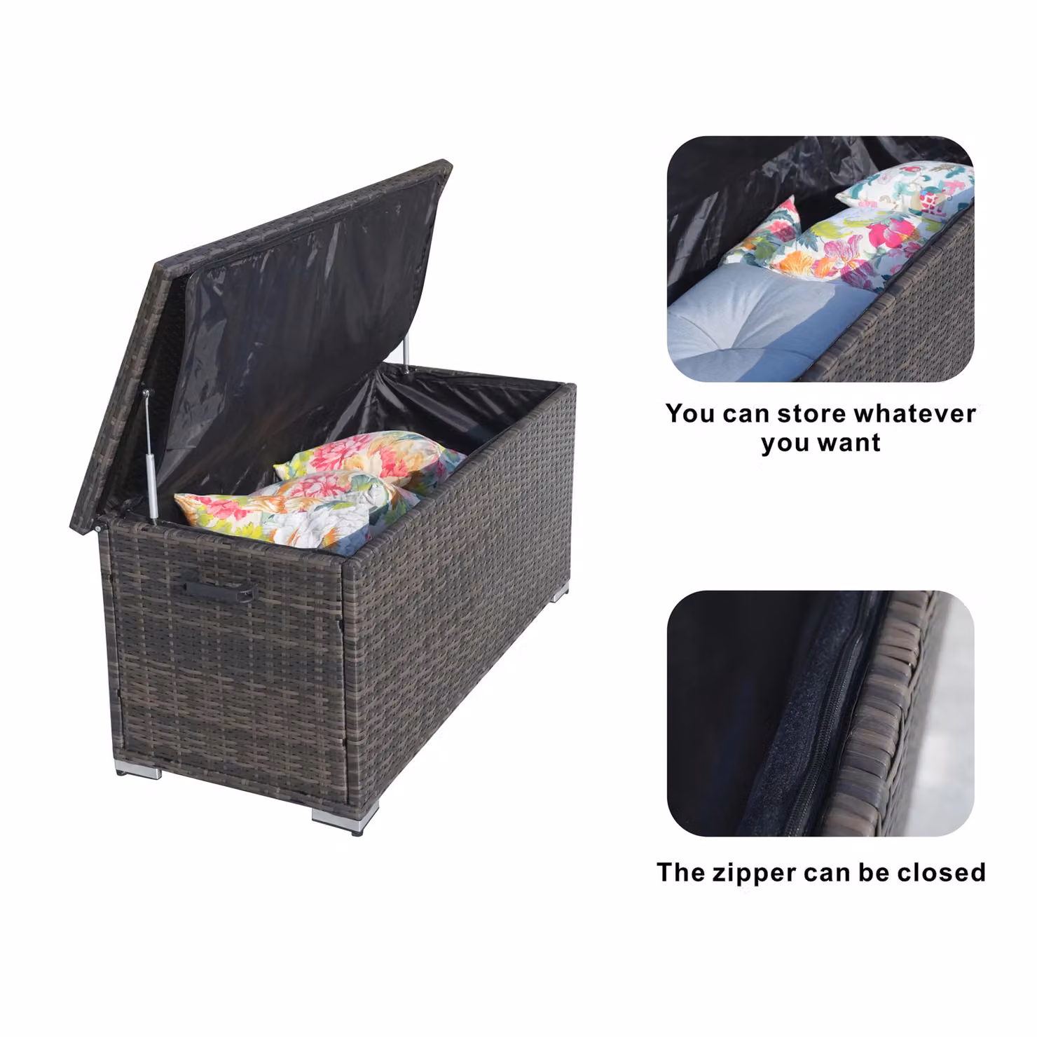 Direct Wicker Brown Rattan and Aluminium Outdoor Storage Box for Garden and Patio, W/D/H: 56 x 56 x 56 cm – 3