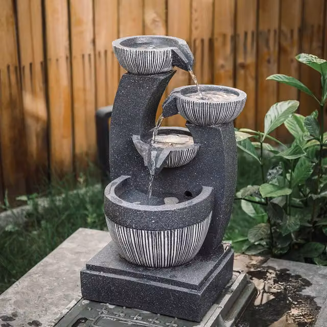 Living and Home Corded Electric Outdoor Stone Water Fountain in Grey, W/D/H: 22 x 47 x 22 cm – 1