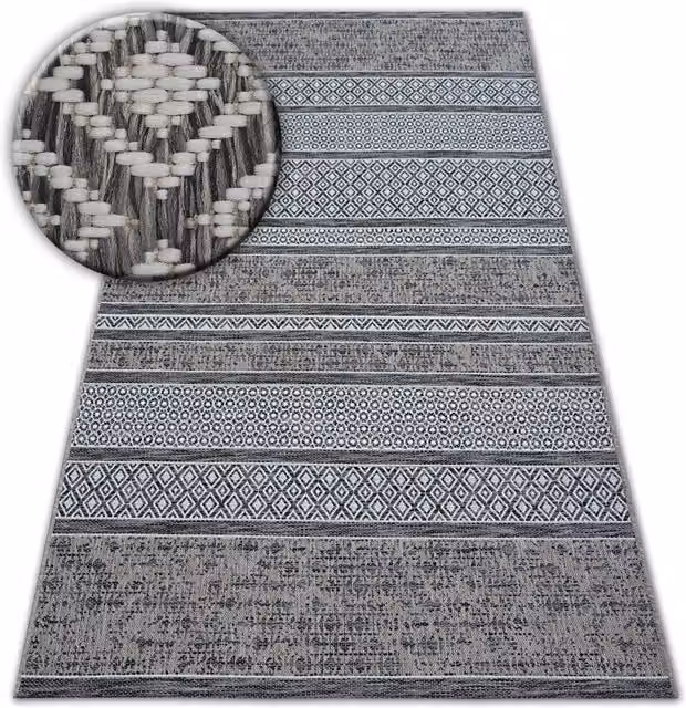 RugsX Loft Geometric Grey Boho Rectangular Rug, W: 140 cm, L: 200 cm – 1