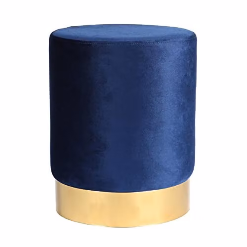 Harbour Housewares Round Velvet Pouffe in Blue, W/D/H: 29 x 29 x 36 cm