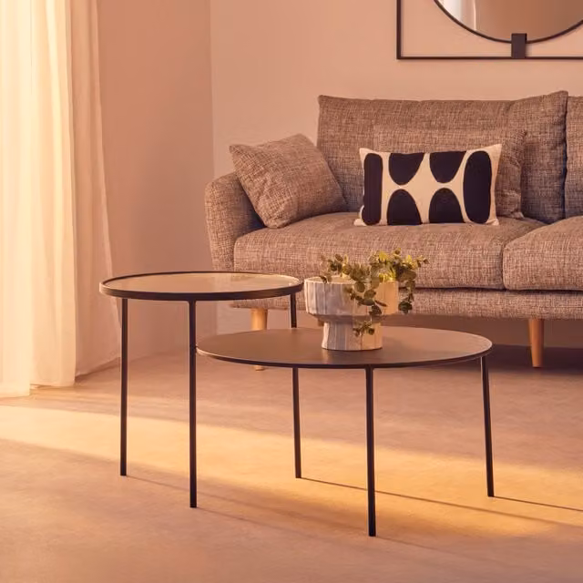 Interiors by Premier Orsina Round Industrial Coffee Table with Black Metal and Transparent Glass Top