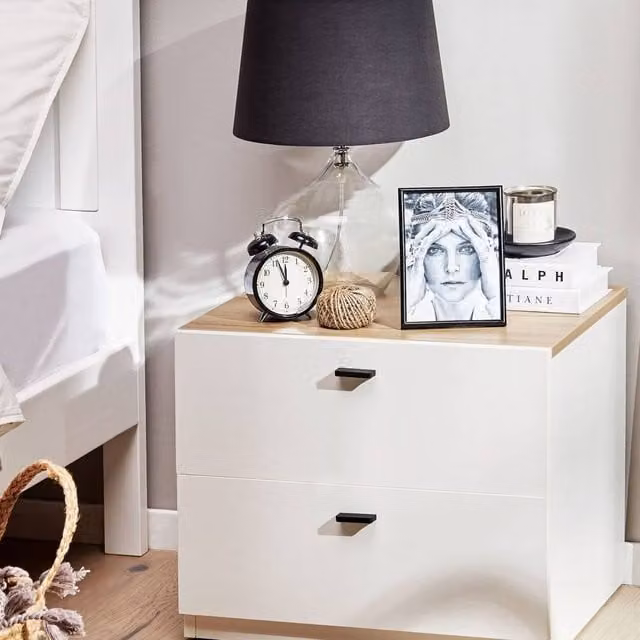 Wyld and Coco White Bedside Table with 2 Drawers – 1