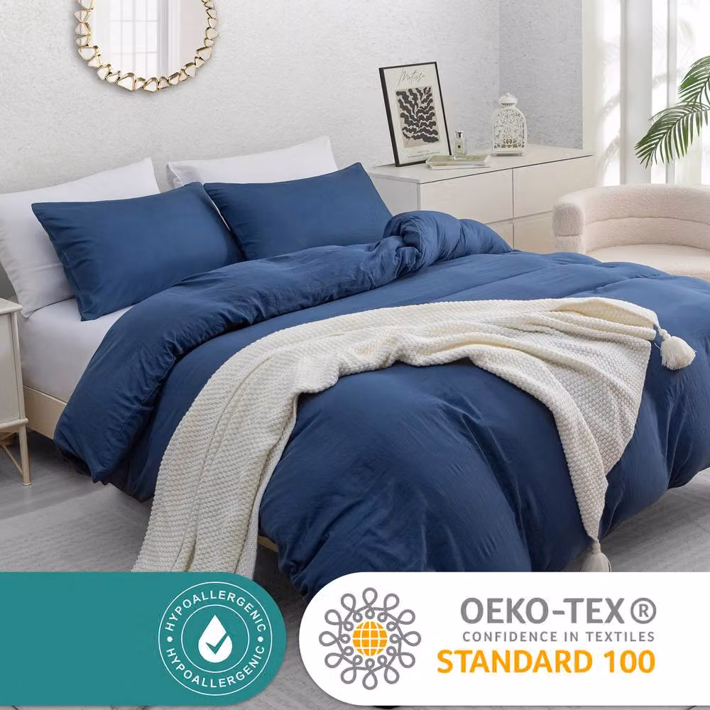 Pamposh King Size Microfibre Duvet Cover and Pillowcase Set in Navy Blue, W: 180 cm, L: 200 cm – 2