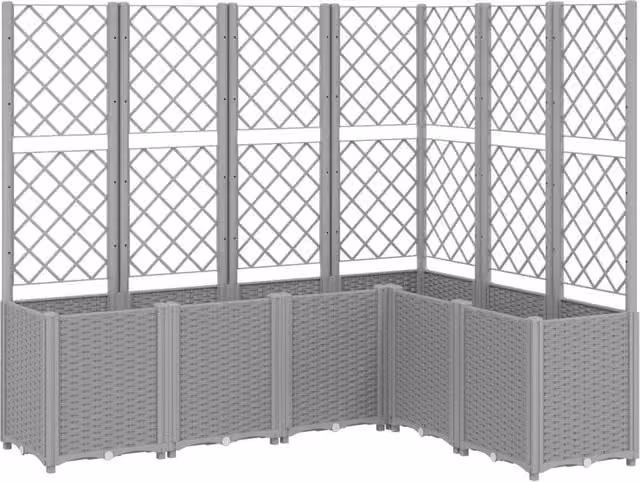 Berkfield Home Garden Planter with Trellis in Light Grey, W/D/H: 160 x 120 x 140 cm