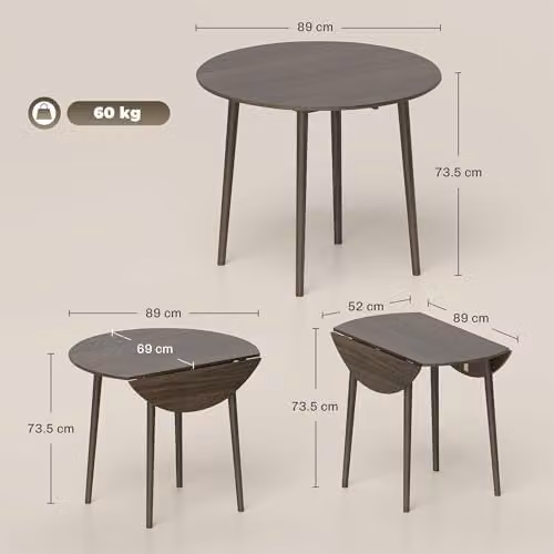 HOMCOM Modern Round Folding Dining Table for 4 with Butterfly Drop Leaf and Wood Legs, Grey – 3