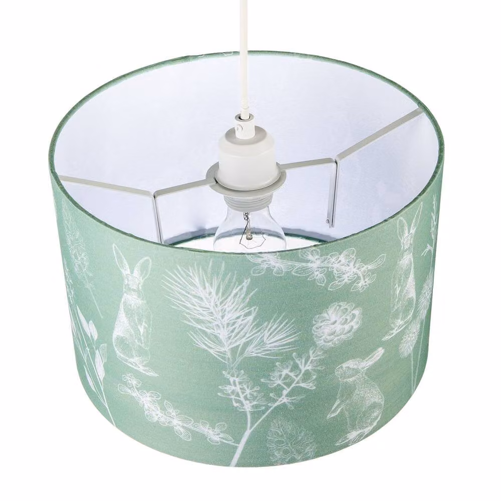 Happy Homewares Woodland Theme Sage Olive Green Fabric Lampshade with Hares and Thistle Decor, Diameter: 30 cm – 2
