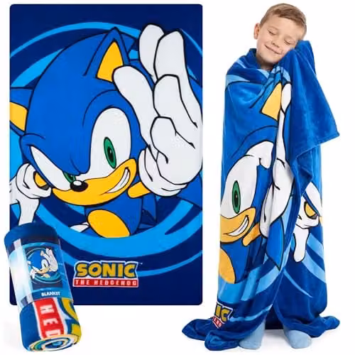 Get Trend Sonic the Hedgehog Fluffy Fleece Blanket for Children, Blue and Multicolour, W/D/H: 100 x 150 cm