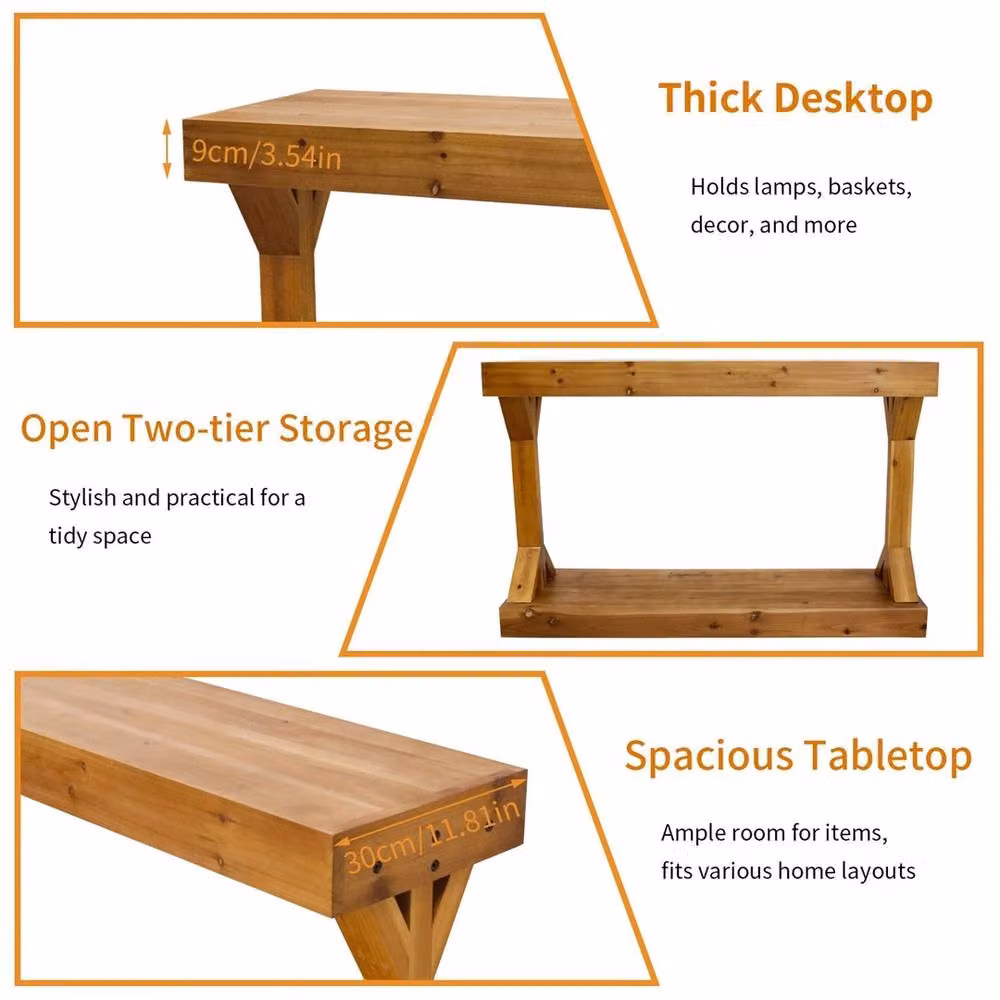 ERGOVEXA Rustic Brown Wood Console Table for Hallway or Living Room Display and Storage – 5