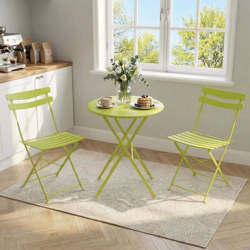 London Boutique 3-Piece Metal Bistro Set with Round Table and 2 Chairs in Matt Light Green – 2