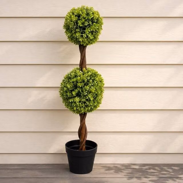Botanik Leaf Premium Green Artificial Double Ball Topiary Tree, Height: 90 cm