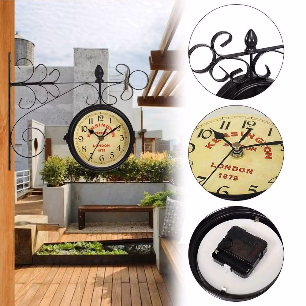 KORVIXA Vintage Round Double Sided Wall Clock in Black, Diameter: 100 cm – 3