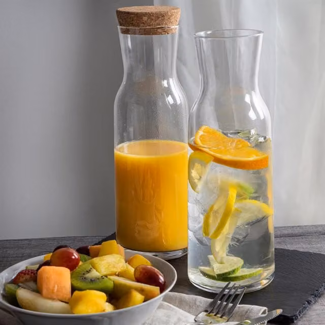 Bormioli Rocco Aquaria Glass Carafe with Lead-Free Cork Lid, Transparent, 1.2 l