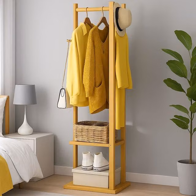 Modcraft Bamboo Coat Stand with Garment Shelf and Hanging Rail in Brown