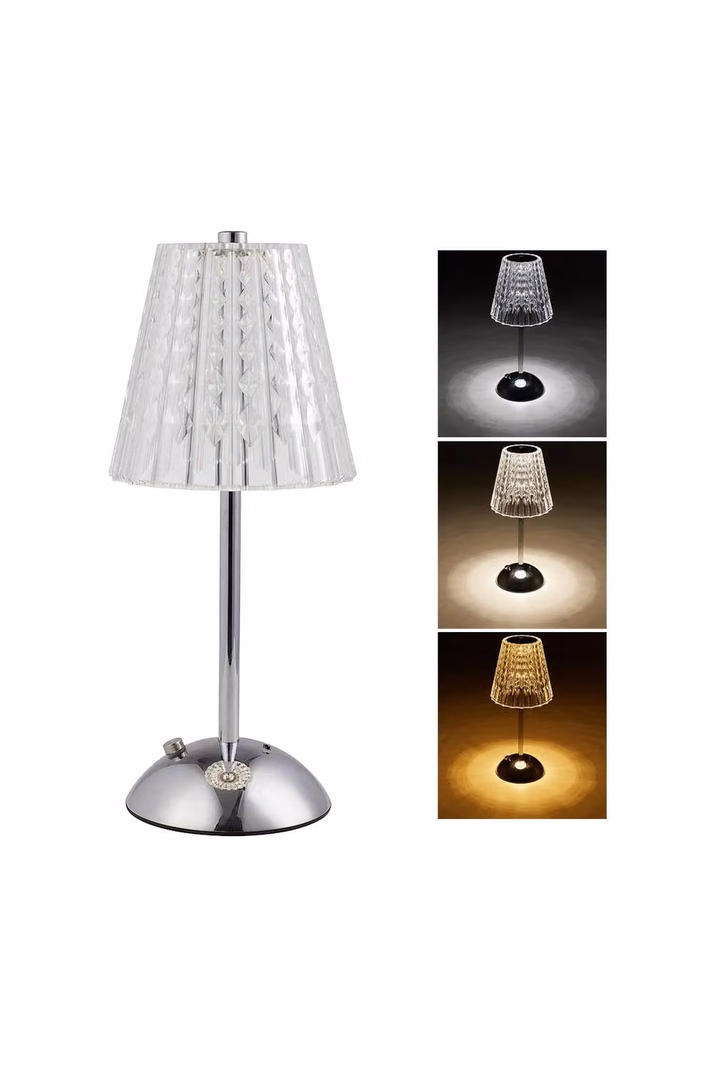 Living and Home Adjustable LED Table Lamp in Transparent Glass and Chrome Metal – 2