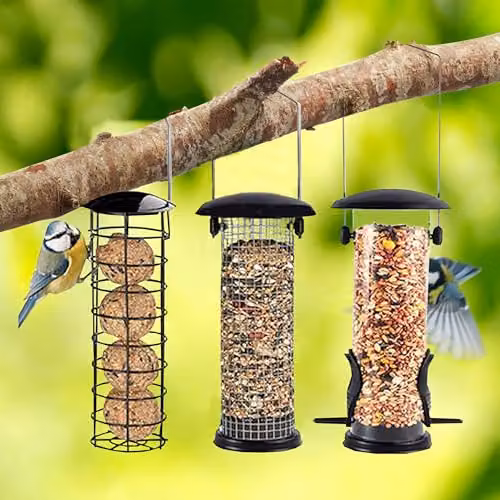 Happy Beaks 3-Pack Metal Bird Feeders in Silver and Black, Durable Stainless Steel Design for Nuts, Seeds and Fat Balls – 2
