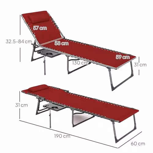 Outsunny Red Folding Sun Loungers with Cup Holder and Side Pocket – 3