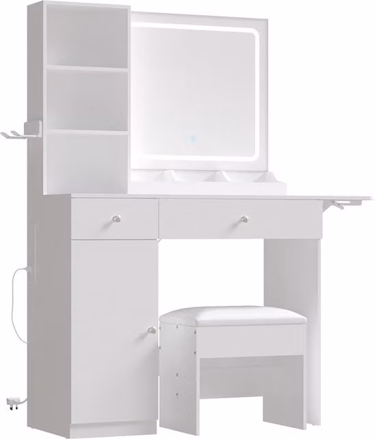 Lifeideas Modern Hollywood LED Dressing Table Set in White Matt Finish