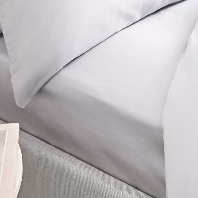 Bianca 400 Thread Count Cotton Mako Satin Super King Fitted Sheet, Grey, W/D/H: 200 x 200 x 36 cm