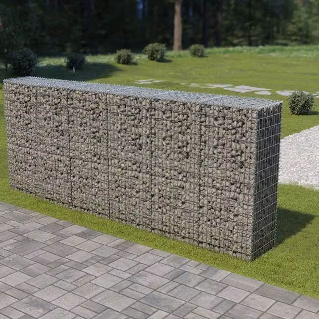 Berkfield Home Galvanised Steel Gabion Fence Wall with Covers in Silver, W: 300 cm, D: 50 cm, H: 150 cm – 1