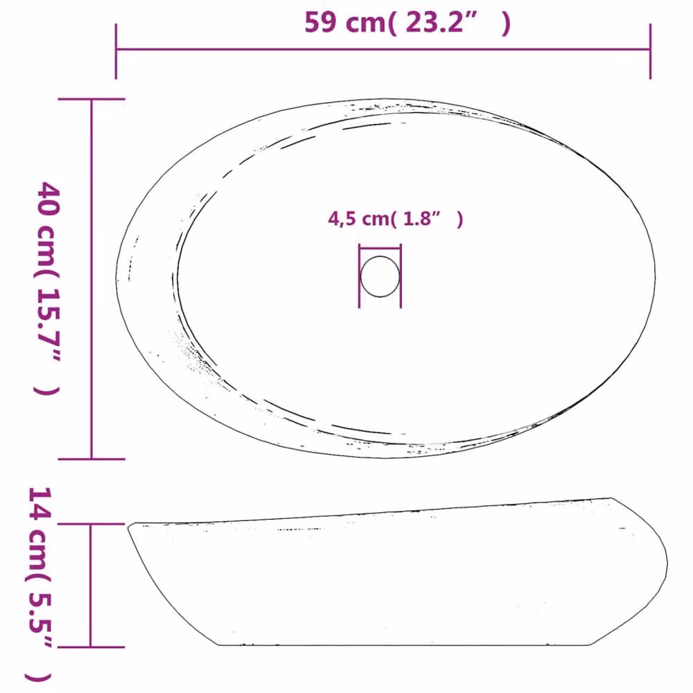 Berkfield Home Oval Ceramic Countertop Basin in Purple and Grey, W: 59 cm, D: 40 cm, H: 14 cm – 5