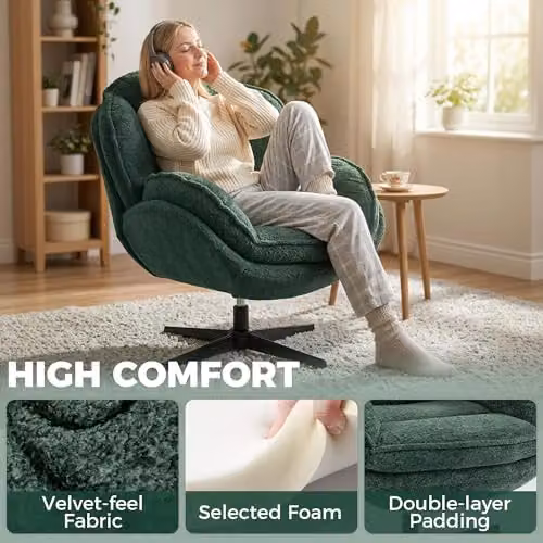 HOMCOM Modern Velvet Swivel Wingback Accent Chair in Green and Black, H 88 x W 86 x D 86 cm – 4