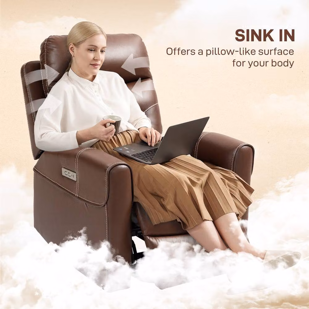 STILVORA Brown Synthetic Leather Recliner Armchair with USB-A and USB-C Ports – 8
