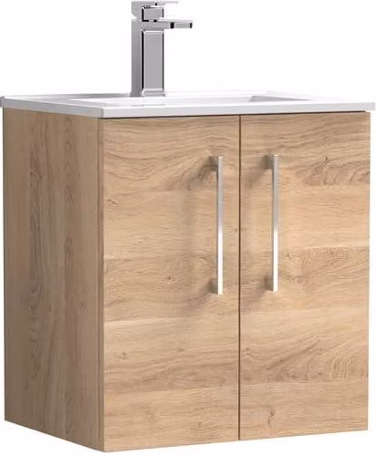 Balterley Wall Hung Bathroom Vanity Unit with 2 Soft Close Doors in Bleached Oak Brown – 1