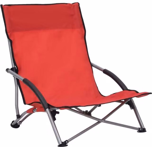 Berkfield Home Set of 2 Red Fabric Folding Beach and Garden Chairs with Armrests