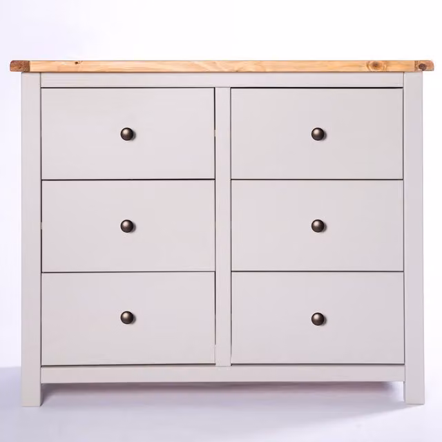 Cabinet Bits Argenta 6 Drawer Chest of Drawers in Light Grey with Brass Knobs