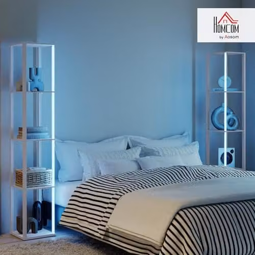 HOMCOM RGB LED Floor Lamp with Shelves and Remote Control, Grey – 2