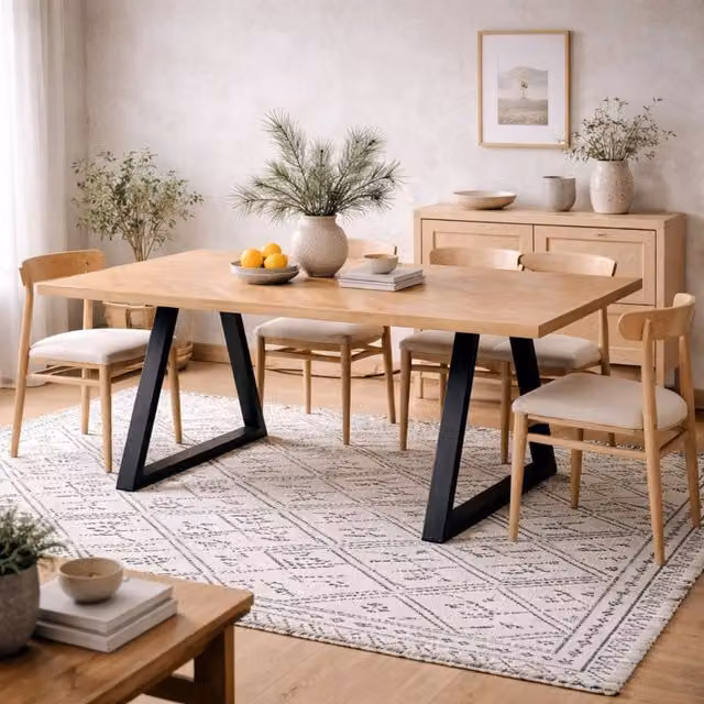 Wyld Haus Balbriggan Rectangular Dining Table in Natural and Black Wood, W/D/H: 180 x 90 x 76.5 cm – 1