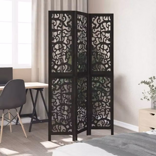Berkfield Home 3-Panel Black Solid Paulownia Wood Room Divider, H: 200 cm x W: 330 cm (3 x 110 cm) – 1