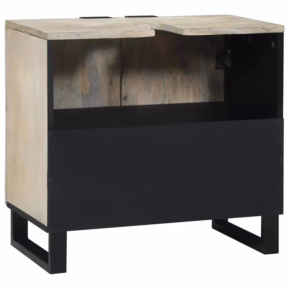 Berkfield Home Modern Freestanding Bathroom Sink Cabinet with Internal Shelves and Hinged Doors in Brown and Black, W: 62 cm – 4