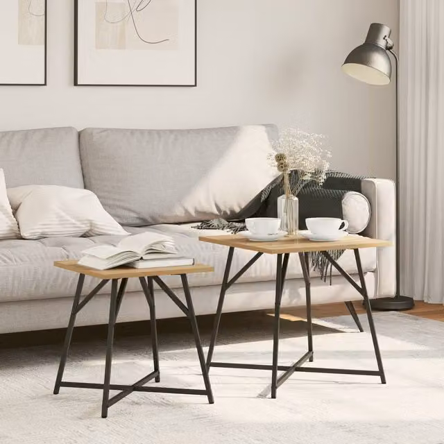 Berkfield Home Side Table 2-pack in Artisan Oak and Brown with Metal X-Frame – 1