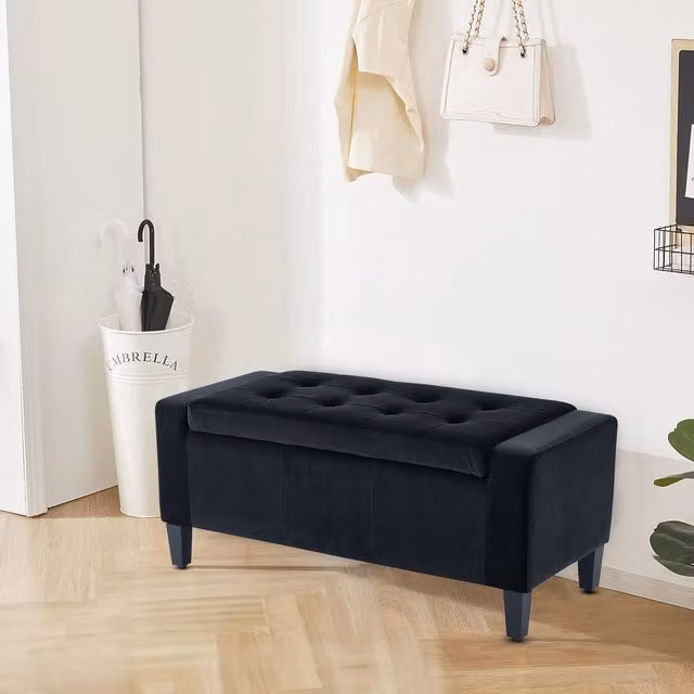 Home Republic Luna Velvet Ottoman Storage Bench in Grey, Medium – 1