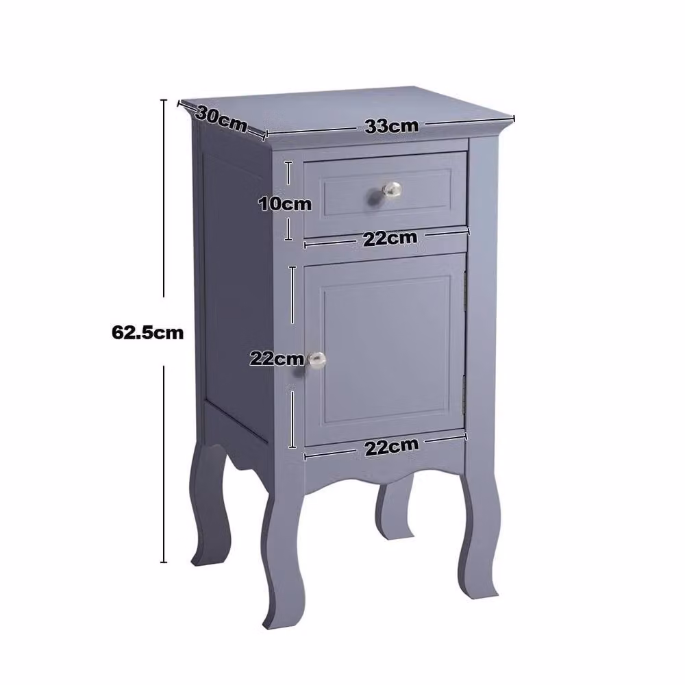 FLAVORA Grey Wooden Bedroom Bedside Table Cabinet with 1 Door and 1 Drawer, W: 62.5 cm, D: 33 cm, H: 30 cm – 2